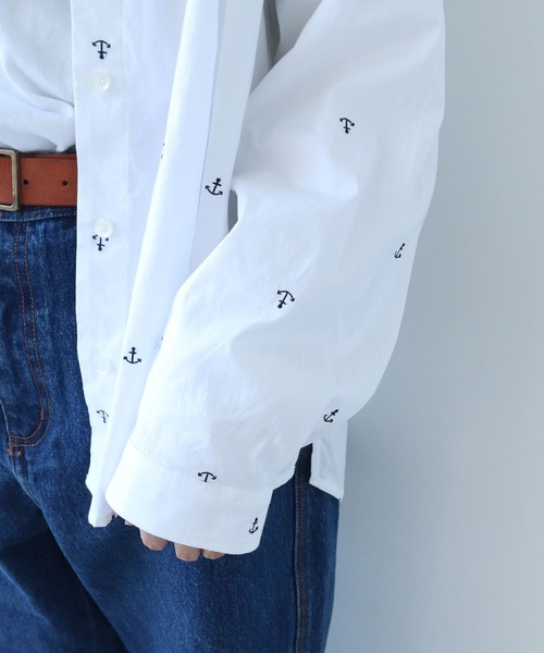 PAR ICI（パーリッシィ）の「オックス/デニム イカリ刺繍フードシャツ（シャツ/ブラウス・レディース・サックスブルー/ホワイト/インディゴブルー・FREE）」の9枚目の写真