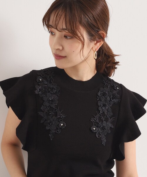 ITS'DEMO（イッツデモ）の「【手洗い可】花レースフリル袖ニット（ニット/セーター・レディース・サックスブルー/ブラック/ピンク・00）」の18枚目の写真