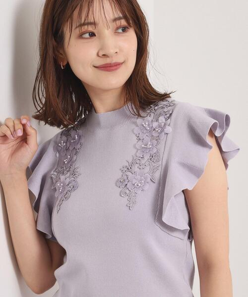 ITS'DEMO（イッツデモ）の「【手洗い可】花レースフリル袖ニット（ニット/セーター・レディース・サックスブルー/ブラック/ピンク・00）」の14枚目の写真