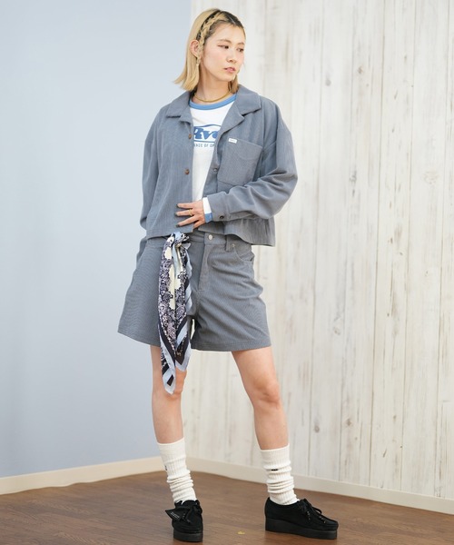 RVCA（ルーカ）の「RVCA/ルーカ コーデュロイシャツ ショート丈 セットアップ対応 BF044-110（シャツ/ブラウス・レディース・マスタード/グレイッシュブルー/ブラック・M）」の12枚目の写真