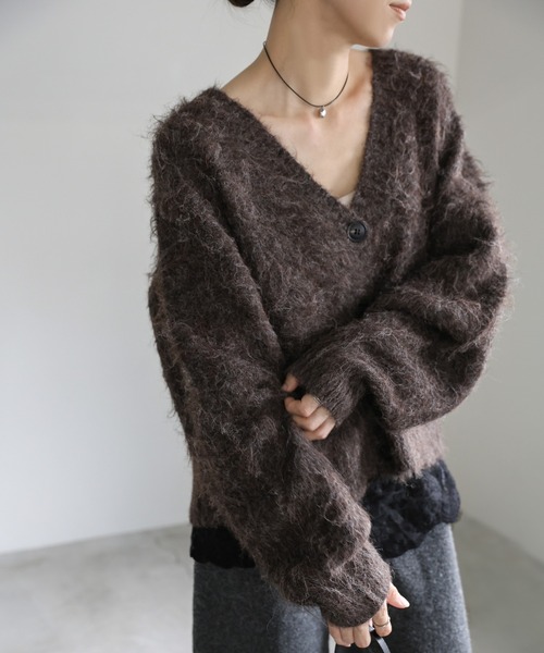 select MOCA(セレクトモカ)の「ボリュームスリーブシャギーカーディガン(カーディガン/ボレロ・レディース・ネイビー/チャコールグレー/ブラウン・FREE)」の3枚目の写真