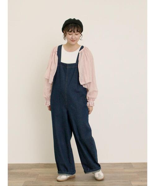 Samansa Mos2（サマンサ モスモス）の「刺繍デニム/ヒッコリーサロペットパンツ（サロペット/オーバーオール・レディース・ネイビー/ブラック/ブルー/オフホワイト・F）」の3枚目の写真