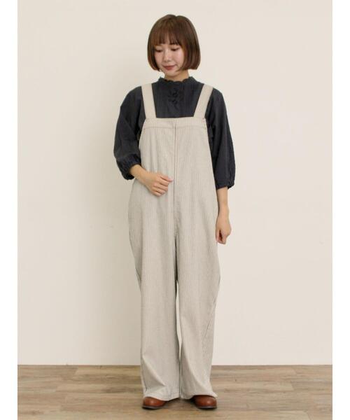 Samansa Mos2（サマンサ モスモス）の「刺繍デニム/ヒッコリーサロペットパンツ（サロペット/オーバーオール・レディース・ネイビー/ブラック/ブルー/オフホワイト・F）」の7枚目の写真