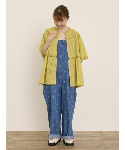 Samansa Mos2（サマンサ モスモス）の「刺繍デニム/ヒッコリーサロペットパンツ（サロペット/オーバーオール・レディース・ネイビー/ブラック/ブルー/オフホワイト・F）」の11枚目の写真