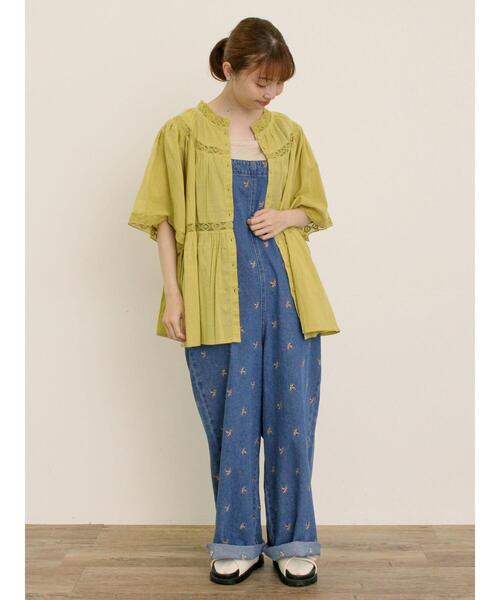 Samansa Mos2（サマンサ モスモス）の「刺繍デニム/ヒッコリーサロペットパンツ（サロペット/オーバーオール・レディース・ネイビー/ブラック/ブルー/オフホワイト・F）」の12枚目の写真