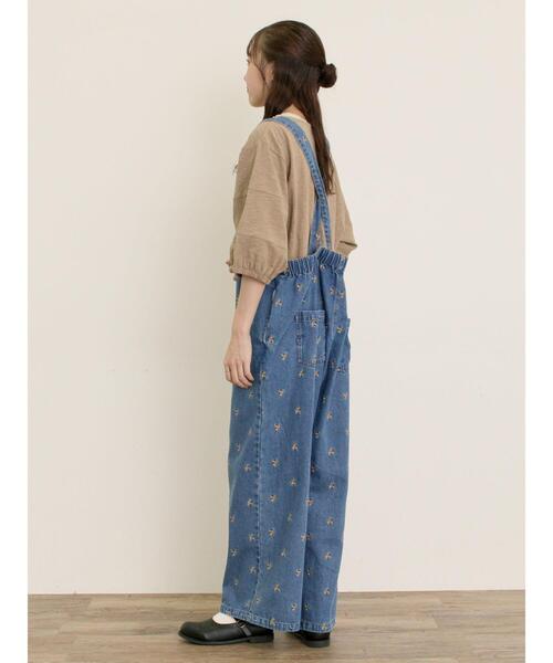 Samansa Mos2（サマンサ モスモス）の「刺繍デニム/ヒッコリーサロペットパンツ（サロペット/オーバーオール・レディース・ネイビー/ブラック/ブルー/オフホワイト・F）」の14枚目の写真