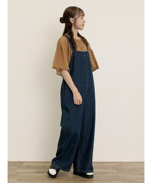 【新品】サマンサモスモス  デニム/カツラギサロペット セール】 デニム/カツラギサロペット（ブラウン/サックスブルー