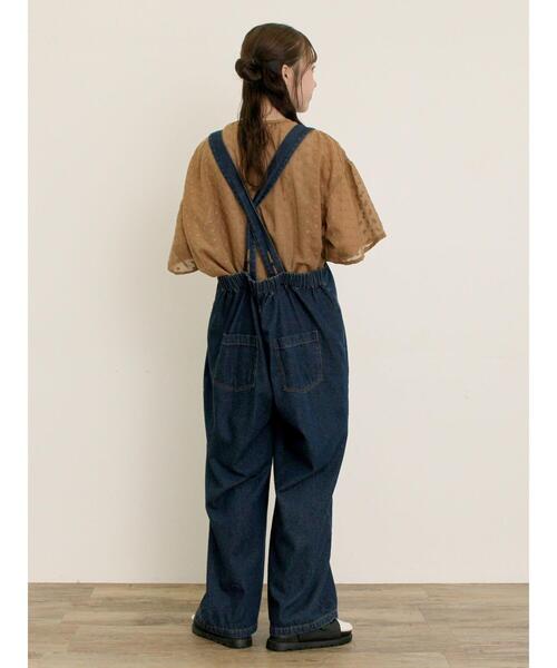 Samansa Mos2（サマンサ モスモス）の「刺繍デニム/ヒッコリーサロペットパンツ（サロペット/オーバーオール・レディース・ネイビー/ブラック/ブルー/オフホワイト・F）」の18枚目の写真