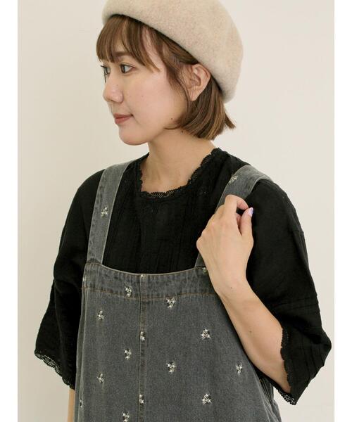 Samansa Mos2（サマンサ モスモス）の「刺繍デニム/ヒッコリーサロペットパンツ（サロペット/オーバーオール・レディース・ネイビー/ブラック/ブルー/オフホワイト・F）」の21枚目の写真