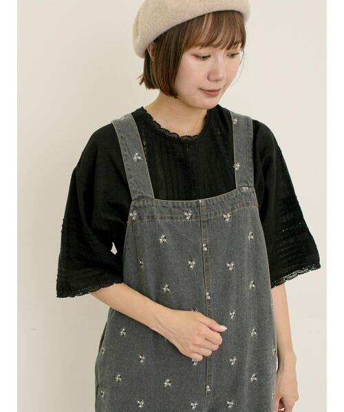 Samansa Mos2（サマンサ モスモス）の「刺繍デニム/ヒッコリーサロペットパンツ（サロペット/オーバーオール・レディース・ネイビー/ブラック/ブルー/オフホワイト・F）」の22枚目の写真