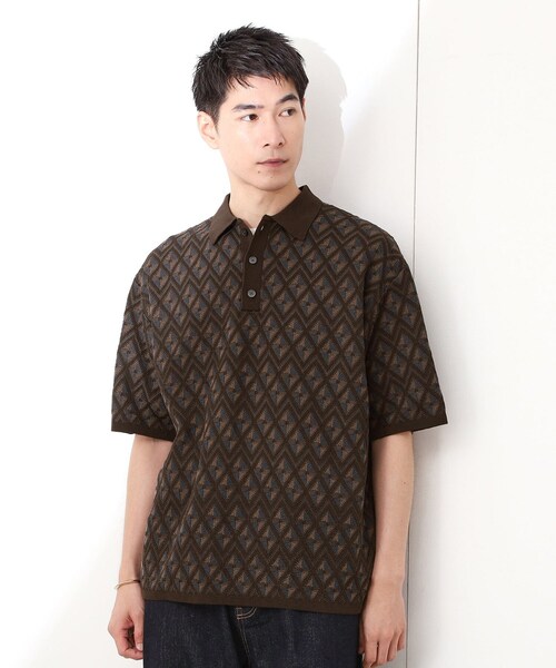 THE SHOP TK (ザ ショップ ティーケー )の「ジオメニットポロシャツ 【洗濯機OK】(ポロシャツ・メンズ・ダークブラウン系3/ブラック系3・04/03/02)」の2枚目の写真