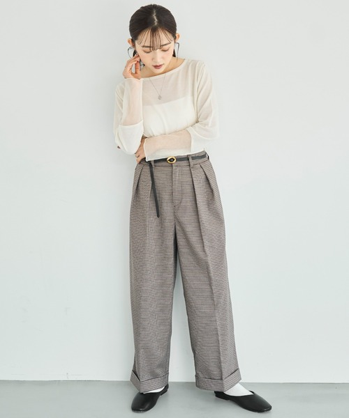 mil（ミル）の「【セットアップ対応】 ダブルタックパンツ【588092】（スラックス・レディース・ブラウン/ダークブラウン/ダークグレー/ブラック・S-Short/S-Regular/M-Short/M-Regular）」の4枚目の写真