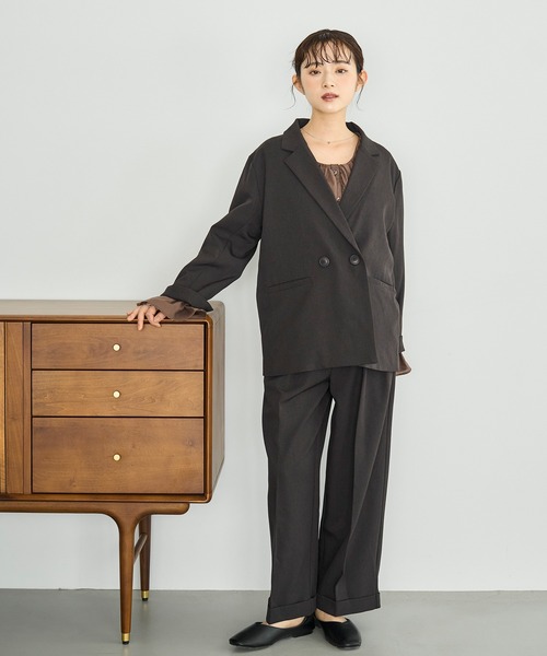 mil（ミル）の「【セットアップ対応】 ダブルタックパンツ【588092】（スラックス・レディース・ブラウン/ダークブラウン/ダークグレー/ブラック・S-Short/S-Regular/M-Short/M-Regular）」の12枚目の写真