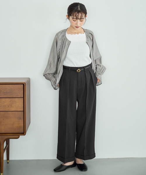 mil（ミル）の「【セットアップ対応】 ダブルタックパンツ【588092】（スラックス・レディース・ブラウン/ダークブラウン/ダークグレー/ブラック・S-Short/S-Regular/M-Short/M-Regular）」の13枚目の写真