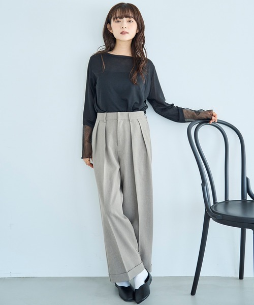 mil（ミル）の「【セットアップ対応】 ダブルタックパンツ【588092】（スラックス・レディース・ブラウン/ダークブラウン/ダークグレー/ブラック・S-Short/S-Regular/M-Short/M-Regular）」の20枚目の写真