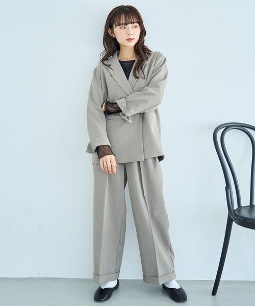 mil（ミル）の「【セットアップ対応】 ダブルタックパンツ【588092】（スラックス・レディース・ブラウン/ダークブラウン/ダークグレー/ブラック・S-Short/S-Regular/M-Short/M-Regular）」の21枚目の写真