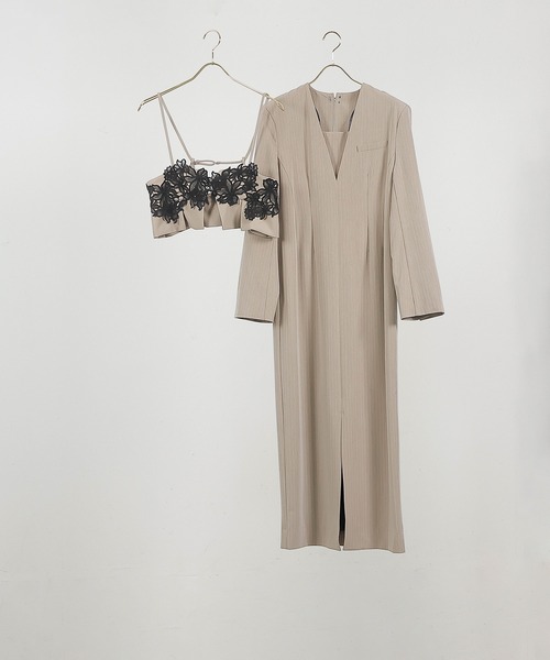 セール】ストライプテーラード ビスチェ ドレス 2点セット パーティー