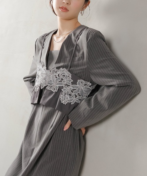 ストライプテーラード ビスチェ ドレス 2点セット パーティー