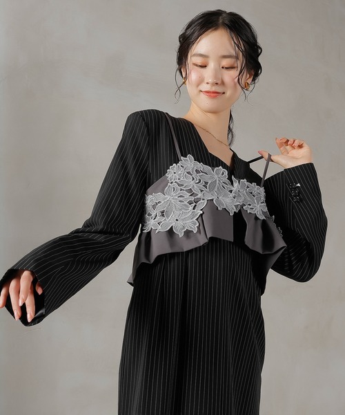 ストライプテーラード ビスチェ ドレス 2点セット パーティー 結婚式