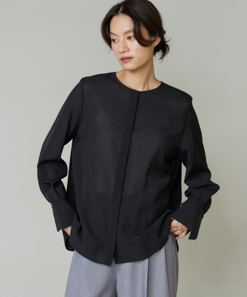 I.T.'S international（イッツインターナショナル）の「シアーノーカラーブラウス（シャツ/ブラウス・レディース・オフホワイト/グレー/ブラック・9号）」の22枚目の写真