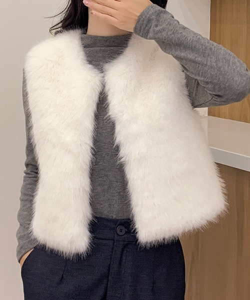 ファーベスト ショート丈 ファー ジレ 秋 冬 エコファー フェイク