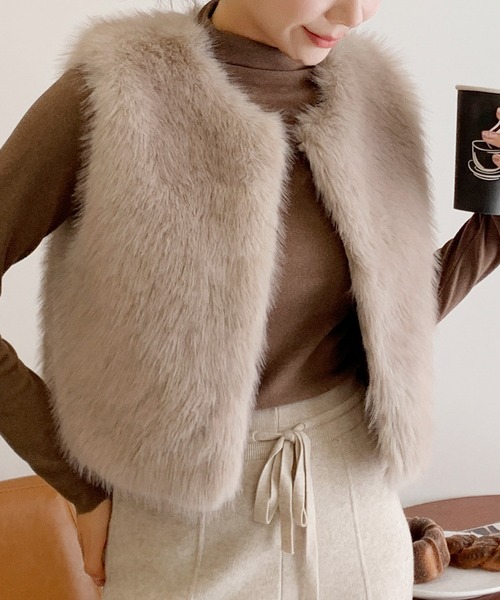 ファーベスト ショート丈 ファー ジレ 秋 冬 エコファー フェイク