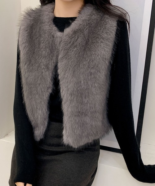 セール】ファーベスト ショート丈 ファー ジレ 秋 冬 エコファー