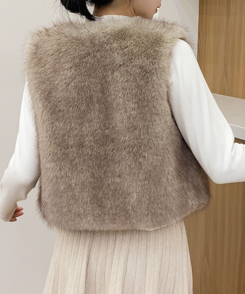 ファーベスト ショート丈 ファー ジレ 秋 冬 エコファー フェイク