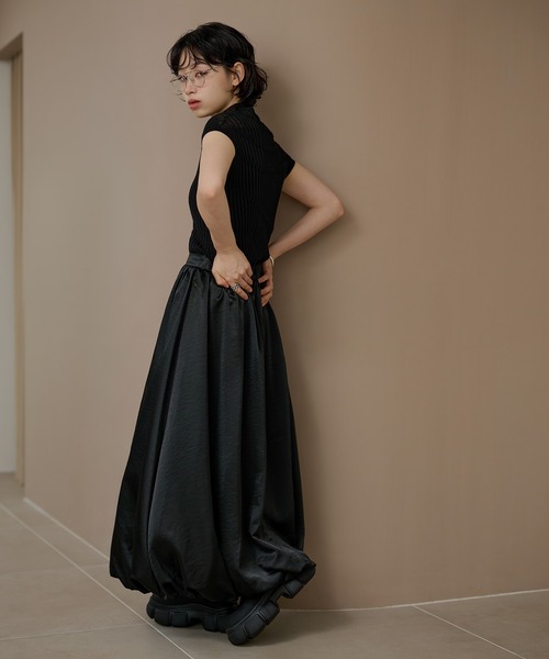 gather balloon satin long skirt /ギャザーバルーンサテンロング
