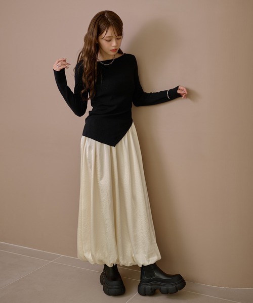 ★新品★ Herlipto Gather Balloon Long Skirt gather balloon satin long skirt /ギャザーバルーンサテンロング