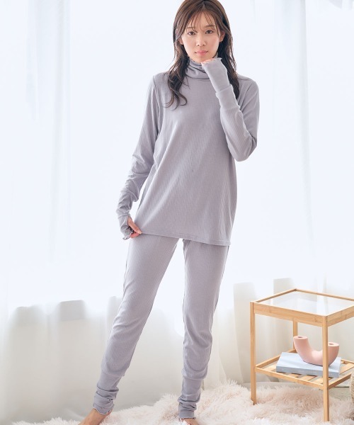 MEDIHEAL WARM ルームウェア L グレー ジュ上下セット 温活】3首あったか 着るだけ 快眠ウェア 腹巻付き 長袖 上下セット