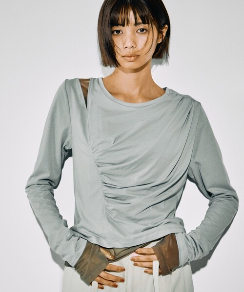 スラッシュレイヤーT｜ウォッシャブル/レイヤードトップス/シアー