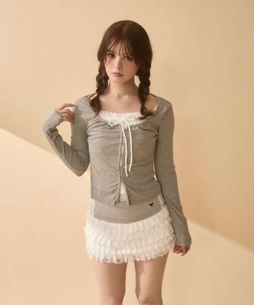 ♡購入者さま♡芽風トップス レイヤード風フリルギャザートップス（Tシャツ/カットソー