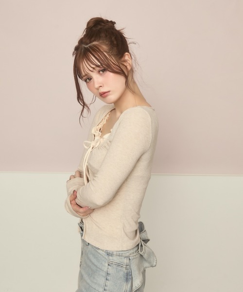 レイヤード風フリルギャザートップス（Tシャツ/カットソー