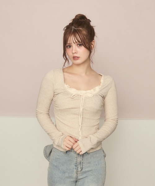 セール】レイヤード風フリルギャザートップス（Tシャツ/カットソー