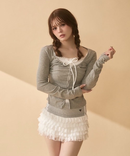 セール】レイヤード風フリルギャザートップス（Tシャツ/カットソー