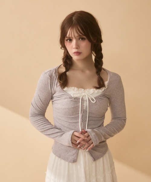 レイヤード風フリルギャザートップス（Tシャツ/カットソー