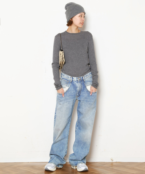 AP STUDIO(エーピーストゥディオ)の「ウールシルクワイドリブニット(ニット/セーター・レディース・チャコールグレー/ブラック/チョコ・FREE)」の7枚目の写真