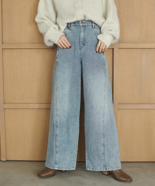 hunch（ハンチ）の「スラブデニム/ラメ ワイドデニムパンツ（デニムパンツ・レディース・ワンウォッシュ/ブラック系その他/ライトインディゴブルー・FREE）」の3枚目の写真