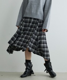 アシンメトリーヘムチェックミディスカート / Asymmetry Hem Check Midi Skirt