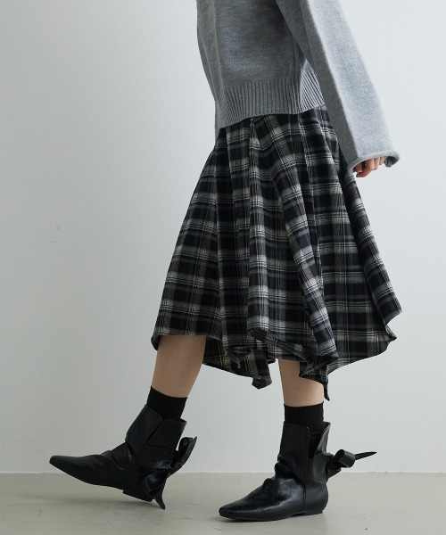 Mirette(ミレット)の「アシンメトリーヘムチェックミディスカート / Asymmetry Hem Check Midi Skirt(スカート・レディース・ブラック/ブラウン・MEDIUM/SMALL)」の6枚目の写真