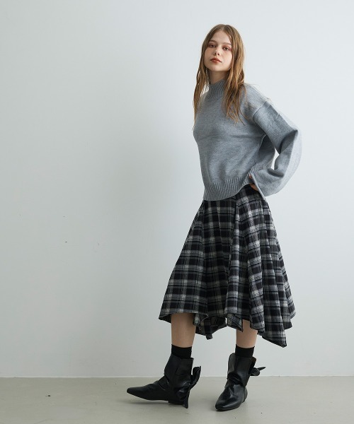 Mirette(ミレット)の「アシンメトリーヘムチェックミディスカート / Asymmetry Hem Check Midi Skirt(スカート・レディース・ブラック/ブラウン・MEDIUM/SMALL)」の12枚目の写真