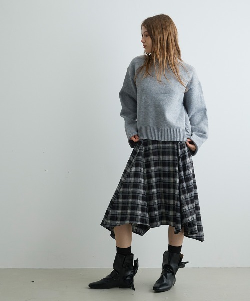 Mirette(ミレット)の「アシンメトリーヘムチェックミディスカート / Asymmetry Hem Check Midi Skirt(スカート・レディース・ブラック/ブラウン・MEDIUM/SMALL)」の14枚目の写真