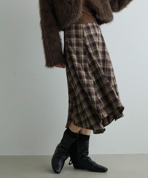 Mirette(ミレット)の「アシンメトリーヘムチェックミディスカート / Asymmetry Hem Check Midi Skirt(スカート・レディース・ブラック/ブラウン・MEDIUM/SMALL)」の21枚目の写真