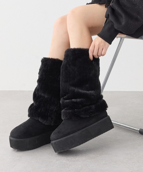 セール】【新色ブラック】2wayフェイクムートンロングブーツ（ブーツ