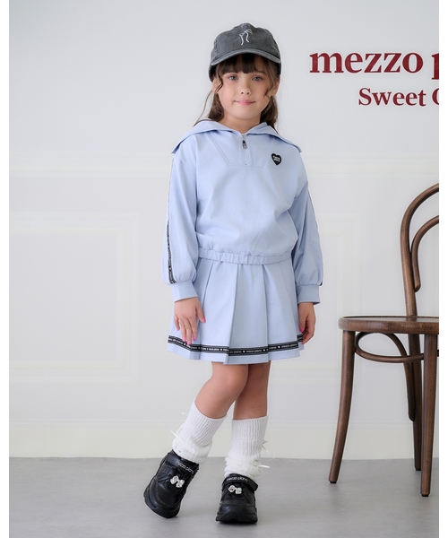メゾピアノセーラーハーフZIP　ロゴラインスカパン　セット140 セーラーハーフZIP ロゴラインスカパン セット（セットアップ）｜mezzo