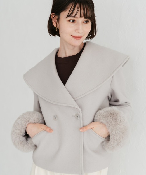 31 Sons de mode(トランテアン ソン ドゥ モード)の「2025秋冬新作 ビッグカラーショートコート(その他アウター・レディース・チャコールグレー/ブルー/グレイッシュベージュ・S/M)」の2枚目の写真