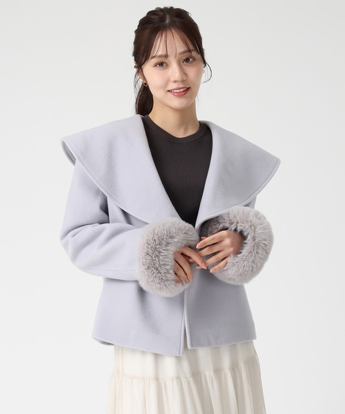 31 Sons de mode(トランテアン ソン ドゥ モード)の「2025秋冬新作 ビッグカラーショートコート(その他アウター・レディース・チャコールグレー/ブルー/グレイッシュベージュ・S/M)」の3枚目の写真