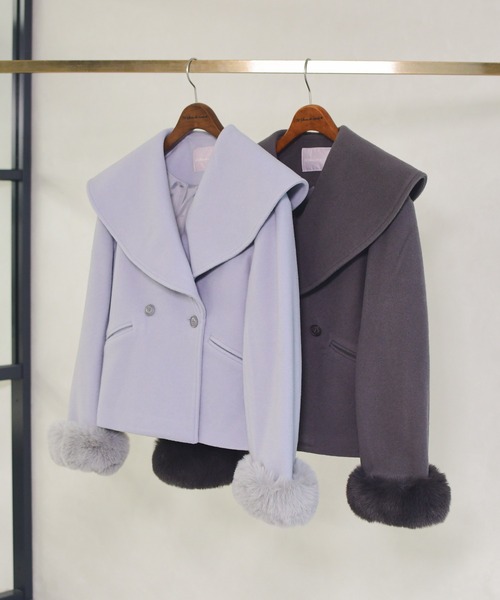 31 Sons de mode(トランテアン ソン ドゥ モード)の「2025秋冬新作 ビッグカラーショートコート(その他アウター・レディース・チャコールグレー/ブルー/グレイッシュベージュ・S/M)」の4枚目の写真