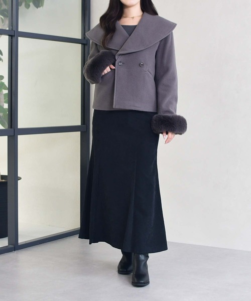 31 Sons de mode(トランテアン ソン ドゥ モード)の「2025秋冬新作 ビッグカラーショートコート(その他アウター・レディース・チャコールグレー/ブルー/グレイッシュベージュ・S/M)」の8枚目の写真